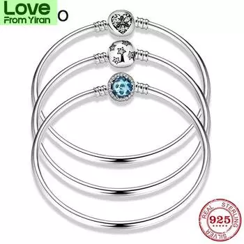 Новые 925 стерлингового серебра Шарм Любовь Розовая роза Браслеты Браслеты Diy для модных украшений Женские аксессуары Модные украшения Подарок 17cm