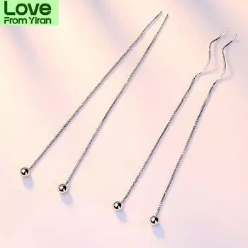 Новые 925 стерлингового серебра женские кулон модные глянцевые бусины серьги коробка цепочка ухо линия все-подходят пара серьги ювелирные изделия подарок