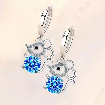 Новые 925 стерлингового серебра женские серьги кулон мода розовый синий белый высокое качество мода милая серьга-мышка ювелирный подарок