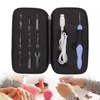 Новые 9 в 1 светящиеся крючки для вязания крючком набор вязальных спиц USB набор инструментов для вязания крючки светодиодные иглы для вязания крючком Crochet suit фиолетовый