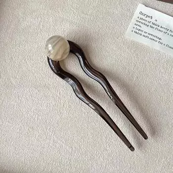 Новые ацетатные U-образные палочки для волос в китайском стиле для женщин, винтажные заколки для волос с шариком, заколки для пучка волос, аксессуары для волос