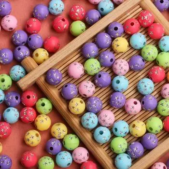 Новые акриловые бусины, аксессуары, браслет, круглый для изготовления ювелирных изделий своими руками, серьги из бисера, 20 шт., 7,5 мм, ожерелье со звездным узором, прямое отверстие