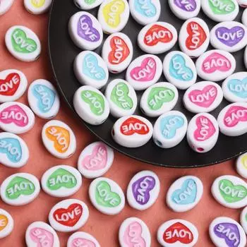 Новые акриловые бусины для изготовления ювелирных изделий, аксессуары, цветные ожерелья, плоские, 12,5*9,5 мм, бусины-разделители в форме сердца, 10 шт., любовь