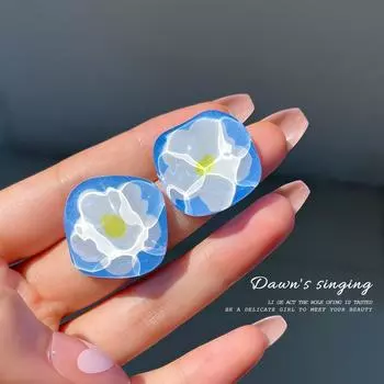 Новые акриловые серьги с цветами, маленькие свежие серьги INS Wind, простые серьги для милых девушек серебряный