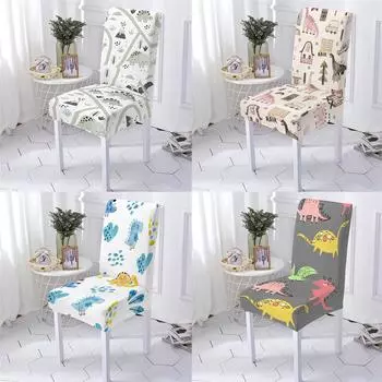 Новые чехлы на стулья для столовой в мультяшном стиле с изображением животных, эластичные чехлы на стулья для столовой, чехлы на стулья для столовой с принтом динозавров 1PCS