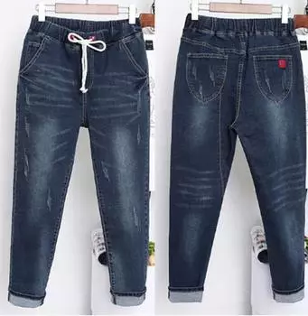 Новые эластичные джинсы большого размера, свободные брюки XL светло-синий