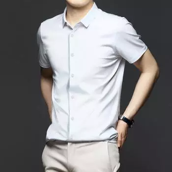 Новые эластичные мужские рубашки против морщин с коротким рукавом, приталенные социальные деловые блузки-рубашки для мужчин 6XL 38 белый