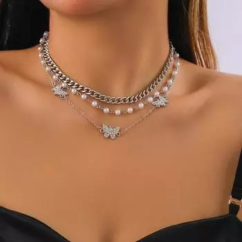 Новые элегантные блестящие ожерелья-бабочки, женское изысканное двухслойное ожерелье-цепочка на ключицы, ювелирное изделие, подарок