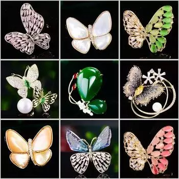 Новые элегантные броши с жемчугом в стиле барокко и натуральной ракушкой, циркон, броши-бабочки для женщин, пальто, аксессуары для одежды, булавки, креативный корсаж