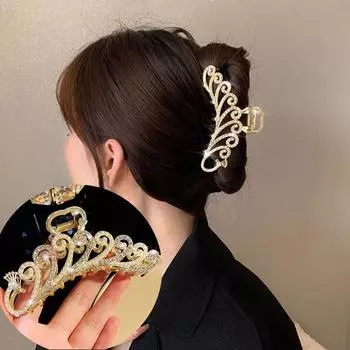 Новые элегантные металлические заколки для волос со стразами золотого цвета, полые геометрические заколки для волос для женщин, винтажная шпилька для волос, аксессуары для волос в виде краба 1PCS