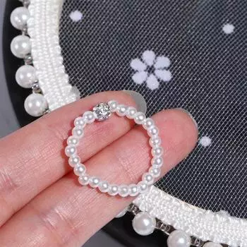 Новые элегантные модные кольца ручной работы со стразами и бусинами, кольца с жемчугом, модные ювелирные изделия, кольцо на палец белый