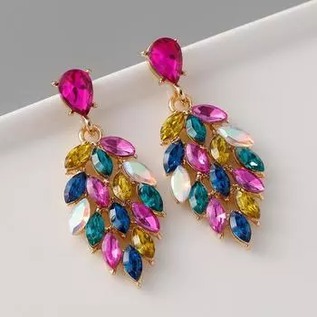 Новые элегантные модные серьги для женщин, роскошные серьги из цинкового сплава со стразами в форме листа, классические ювелирные изделия в стиле знаменитостей, подарки зелёный