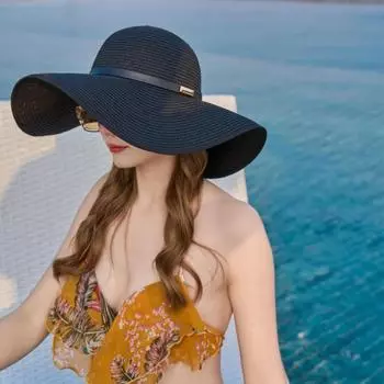 Новые элегантные модные соломенные шляпы для женщин, летняя простая складная шляпа от солнца с широкими полями, защита от ультрафиолета, пляжная уличная дышащая соломенная солнцезащитная шляпа one size:56-58cm
