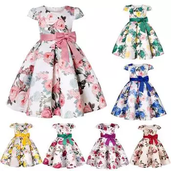 Новые элегантные повседневные нарядные платья принцессы с цветочным узором для девочек, детская одежда, платье для маленьких девочек на Рождество, день рождения, свадьбу 110 красный