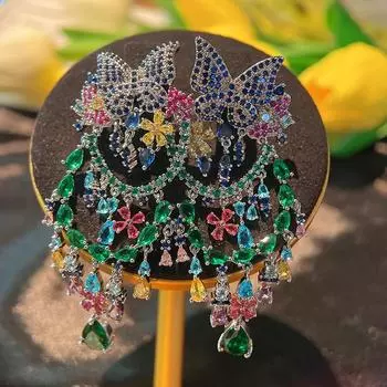 Новые элегантные преувеличенные серьги-бабочки для женщин, серебряные иглы S925, блестящие циркониевые серьги AAA для свадьбы и помолвки, свадебные подвески фиолетовый