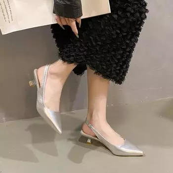 Новые элегантные туфли на высоком каблуке серебристого цвета для женщин, летние туфли 2024 года, туфли с открытым носком, женские туфли для вечеринок, однотонные босоножки на тонком каблуке для женщин 35 чёрный