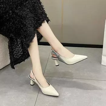 Новые элегантные туфли Slingback Woman 2024 Trend High Heels Sandals Women Sailback Sandals Black Heels Tudle Dress Tudle PuLeather Bridal Shoes 35 чёрный