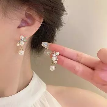 Новые элегантные висячие серьги с искусственным жемчугом для женщин, изысканные подвесные серьги с кристаллами нестандартной формы Brincos, модные вечерние украшения небо