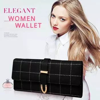 Новые элегантные женские длинные кошельки, модные матовые женские портмоне из искусственной кожи, ретро-вышивка, клетчатый бумажник, тройной зажим для денег большой емкости чёрный