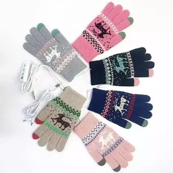 Новые электрические перчатки для обогрева, жаккардовые вязаные теплые, сенсорный экран, USB-порт, блок питания, электрическое отопление average size