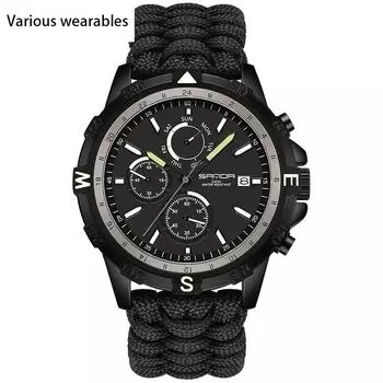 Новые электронные кварцевые мужские часы для альпинизма, спорта, плетеные мужские часы с календарем и тремя глазами и шестью иглами
