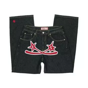 Новые американские джинсы High Street Hip Hop Trendy Brand Star Letter Printing, мужские прямые повседневные широкие штанины S