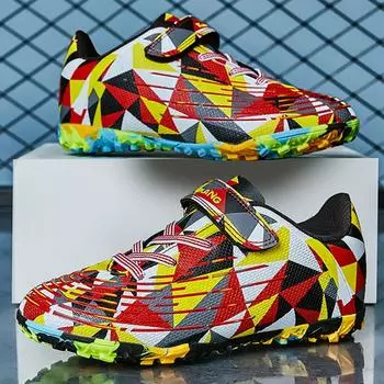 Новые амортизирующие, противоскользящие, износостойкие детские футбольные бутсы на липучке с короткими ногтями для уличного футбола для школьного сезона 29 чёрный