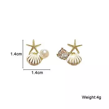 Новые асимметричные серьги-гвоздики с имитацией жемчуга и эмалью в виде морской звезды для женщин, свадебные украшения для девушек, леди, темперамент, кулон белый