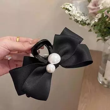 Новые атласные большие банты с жемчугом, акриловые заколки для волос для женщин, корейские модные заколки для волос, усовершенствованные задние заколки-ложки, аксессуары для волос A1