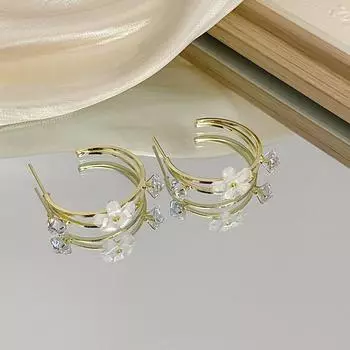 Новые атмосферные цветочные серьги C-образной формы с модными и блестящими элегантными серьгами из циркона