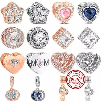 Новые аутентичные бусины в форме сердца и снежинки из серебра и розового золота для самостоятельного изготовления, подходят для оригинальных браслетов с подвесками из серебра 925 пробы, женские ювелирные изделия