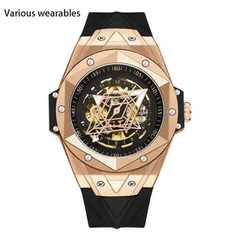 Новые автоматические механические кварцевые полые геометрические часы модные трендовые крутые мужские часы силиконовые часы