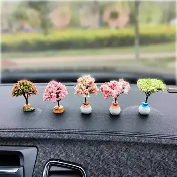 Новые автомобильные мини-украшения для деревьев, центральная консоль автомобиля, зеленые растения, аксессуары, имитация цветочного украшения, милый подарок для девочек