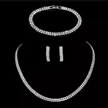 Новые аксессуары для вечернего платья, первое свадебное платье, ожерелье из циркона, серьги, комплект браслетов. серебряный