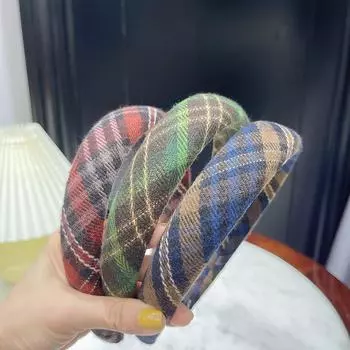 Новые аксессуары для волос в стиле ретро, повязка на голову из губки в английском стиле, матовая клетка, высокая повязка на голову для мытья лица