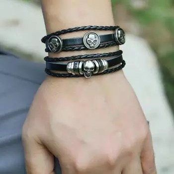 Новые аксессуары, индивидуальный кожаный браслет ручной работы из бисера, набор «сделай сам», браслет из воловьей кожи с черепом на Хэллоуин - набор из пяти предметов
