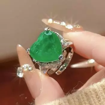 Новые аксессуары Ювелирные изделия Сердце Кольцо Ожерелье Бабушка Зеленый Винтаж Ниша Премиум Дамы Регулируемый