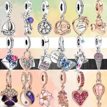 Новые бабочки цветы конверты мелки мороженое воздушный шар кулон подходят оригинальный модный шарм серебряный цвет браслет бусины ювелирные изделия