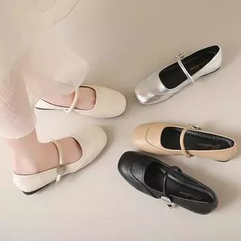 Новые балетки 2024 года с квадратным носком, модные туфли Мэри Джейн на низком каблуке, повседневные серебристые туфли с мелкой пряжкой, Zapatos De Mujer 40 серебряный