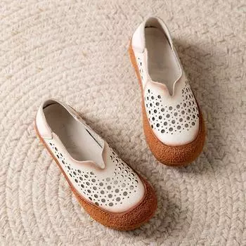 Новые балетки с круглым носком и V-образным вырезом, женские перфорированные мокасины, женские мокасины ручной работы из натуральной кожи, женские мягкие туфли для вождения CN 35