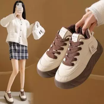 Новые бархатные белые туфли для женщин, зимние студенческие спортивные туфли для пап, повседневная обувь на толстой подошве 35 чёрный