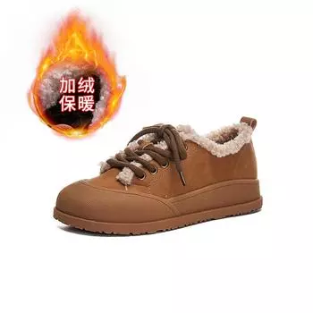 Новые бархатные маленькие кожаные туфли 2025 зима повседневные на плоской подошве хлопковые туфли ретро универсальные женские туфли на толстой подошве увеличивающие рост одинарные туфли женские 35