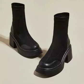 Новые бархатные носки на платформе для женщин, дизайнерская мягкая подошва, женская обувь, осень-зима, модные длинные эластичные сапоги для женщин 35