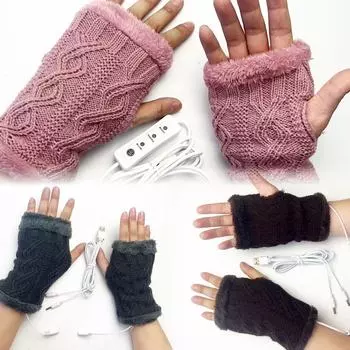 Новые бархатные перчатки без пальцев с подогревом, USB-электрическое отопление, трикотажные, осенне-зимние, теплые, арктические, бархатные, утолщенные, с полупальцами average size