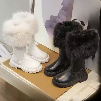 Новые бархатные теплые длинные сапоги, нескользящие высокие сапоги с мягкой подошвой 26 бежевый