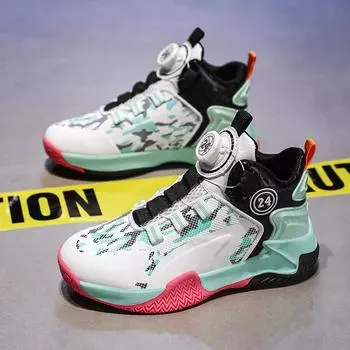 новые баскетбольные кроссовки для мальчиков детская обувь кожаные боевые профессиональные кроссовки для бега вращающиеся кнопки нескользящая спортивная обувь 36