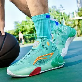 Новые баскетбольные кроссовки для мужчин, учеников младших классов средней школы, кроссовки с вращающейся пряжкой, дышащие, тренировочные, нескользящие, спортивные кроссовки 36