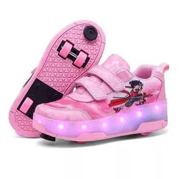 Новые беглые туфли для подростков, студентов, детей, светящиеся шнурки, колеса, шкивы, обувь 29
