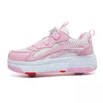 Новые беговые туфли Четырехколесные блочные туфли для девочек Детская обувь с колесами Коньки для мальчиков и девочек Студенческая деформационная обувь 30