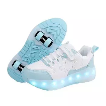 Новые беговые туфли Четырехколесные роликовые туфли для мальчиков и детей Обувь с колесами для девочек Коньки 29